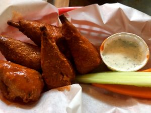 Vegan Hot Wings (5pcs/$7) at Downbeat Diner and Lounge in Honolulu