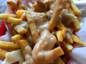 Vegan Gravy/Cheese Fries at Downbeat Diner and Lounge in Honolulu