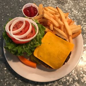 vegan American burger  at Downbeat Diner and Lounge in Honolulu