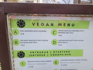 Vegan menu section at Funcho Gourmet in Funchal