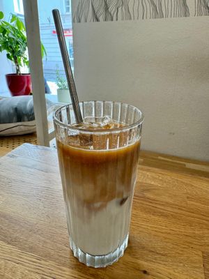 Iced café latte with plant-based milkk  at Café Datel in Ceske Budejovice