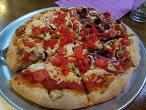 Vegan pizza with Follow Your Heart Vegan Cheese at Caliente Pizza & Drafthouse in Aspinwall
