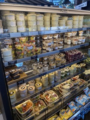 Vegan cream cheese, sauces and pots (vegan options clearly labelled)  at B Bagel Bakery Bar in London