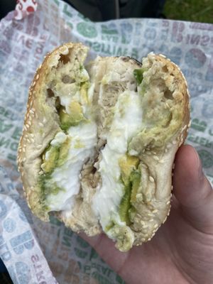 Vegan Cream Cheese and Avocado bagel  at B Bagel Bakery Bar in London