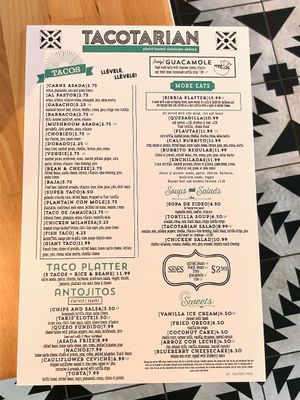 Food menu at Tacotarian in Henderson