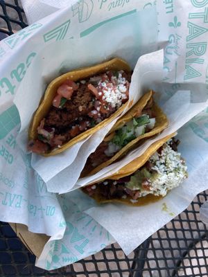 Chorizo, barbacoa, and asada taco.  at Tacotarian in Henderson