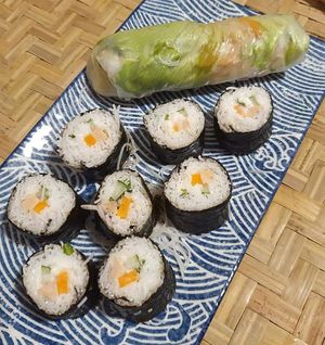 Sushi Beehoon and Vietnamese Spring Roll. Photo by Sam Lama at Jaspat 爵斯伯 in North Singapore