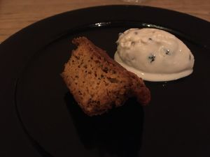 Rum raisin ice cream and cake for dessert at Vegan French Restaurant L'Espéranceレスペランス in Sapporo