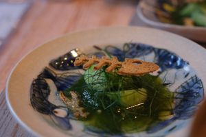 side dish - veggie "fish bone" topping at Vegan French Restaurant L'Espéranceレスペランス in Sapporo