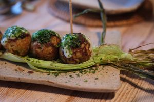 young corn "not-takoyaki" at Vegan French Restaurant L'Espéranceレスペランス in Sapporo