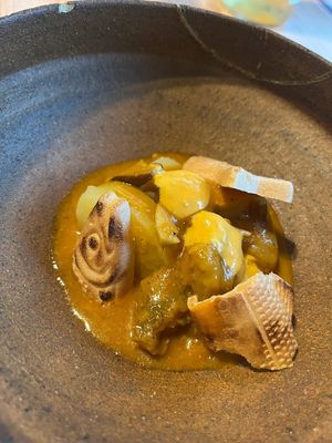 veggie side dish - "fish" monaka topping at Vegan French Restaurant L'Espéranceレスペランス in Sapporo