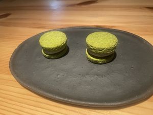 Green tea macarons   at Vegan French Restaurant L'Espéranceレスペランス in Sapporo