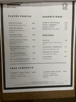 Current menu 11/25/2021 at Choriarte in San Jose Del Cabo
