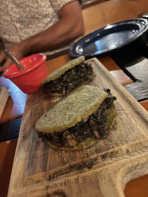 Arepa de huitlacoche ask no cheese at Choriarte in San Jose Del Cabo