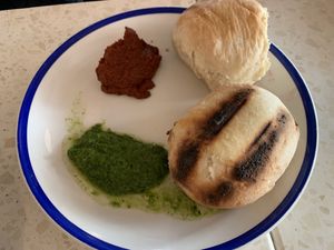 Pita bread with coriander and harissa zhug  at Bazaar in Luxembourg City