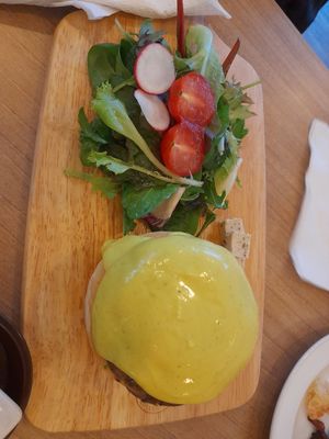 Portobello benedict burger set at Loving Nature Fortunate Coffee Cafe in Central Singapore