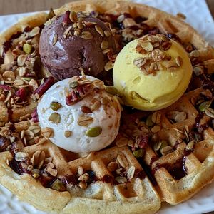 Waffles and Ice Cream at Loving Nature Fortunate Coffee Cafe in Central Singapore
