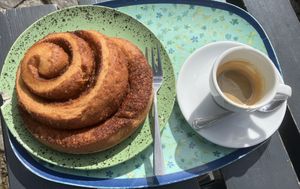 Cinnamon roll and espresso  at Little Rabbit's Room in Munich
