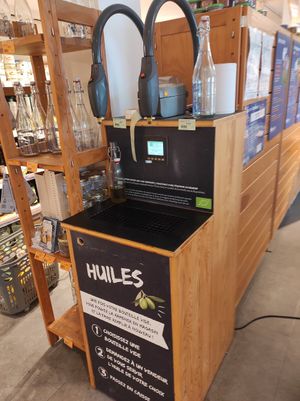 Olive oil refill at Biocoop in Saint-pol-de-leon