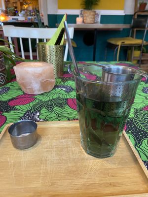 Sacred blue lotus: mild and aromatic tea with loose leaves. It's expensive though (5,25) at Little World Kitchen in Utrecht