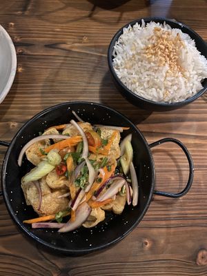 Fried tofu and veg with ginger and garlic rice   at Phranakhon in Leeds
