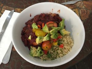 Chili beans over quinoa at bee-ORGANIC in Great Neck