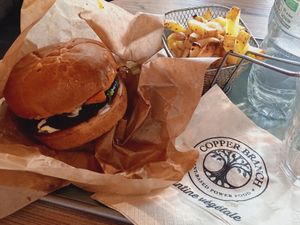 Portobello burger with fries at Copper Branch - Rue de Rennes in Paris