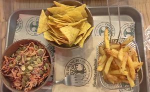 Starters, hummus with nachos, fries and coleslaw at Copper Branch - Rue de Rennes in Paris