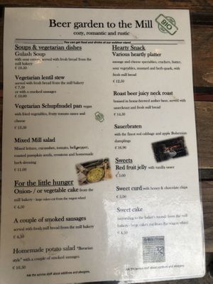 Menu of outdoor restaurant (beer garden) with vegan option at Hotel zur Mühle in Bad Schandau