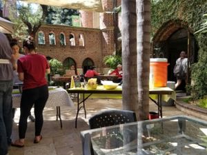 eating outside at The Good Karma Cafe in Los Angeles