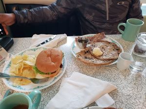 Chicken Sandwich and pancakes at Spiral Diner & Bakery in Fort Worth