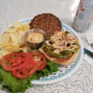 El Paso Burger (classic patty, w extra sauce) at Spiral Diner & Bakery in Fort Worth