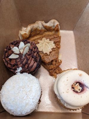 Dessert selection. Sweet potato pie, & cupcakes at Spiral Diner & Bakery in Fort Worth