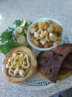 Cowboy burger with cashew and quinoa patty at Spiral Diner & Bakery in Fort Worth