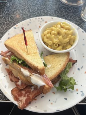 VLT with side of mac and cheese   at Spiral Diner & Bakery in Fort Worth