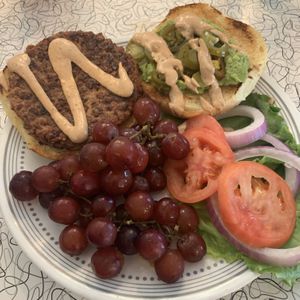 El Paso Burger with Beyond patty  at Spiral Diner & Bakery in Fort Worth