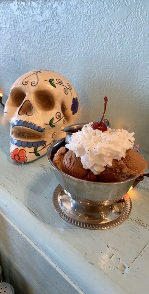 The Deathstar Sundae with added caramel  at Spiral Diner & Bakery in Fort Worth