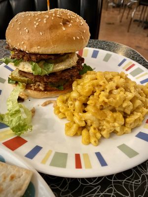 Big stack with a side of mac n' cheese at Spiral Diner & Bakery in Fort Worth
