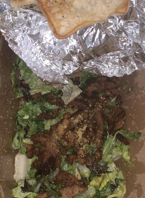 Caesar Salad with Garlic Bread - not a super flattering photo but SO DANG GOOD I had to share  at Spiral Diner & Bakery in Fort Worth