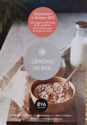 Brunch opening hours as from October 1 at ØYA Bar Kafé Klub in St Gallen