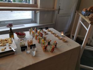 Humus, baba ghanoush, veggie sticks at ØYA Bar Kafé Klub in St Gallen