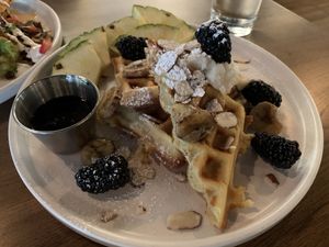 Seasonal berry waffles. So good!   at Fancy Plants Kitchen in Chicago