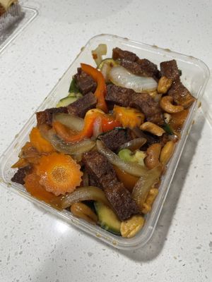 Crispy mock pork with cashew nuts  at Thai Redcliffe in Redcliffe