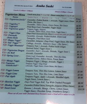 Vegan menu continued at Asuka Sushi in Sparks