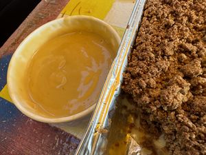 hot vanilla sauce  at Crumble Mania  - New Cross in South East London