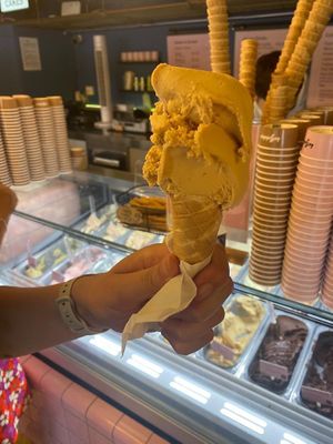 ‘Small’ Biscoff ice cream in a cone  at La Gelatiera - OXO Tower in South East London