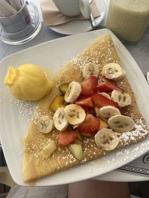 Sweet crepe with mango ice cream  at Chocolat Cafe Creperie in Naxos