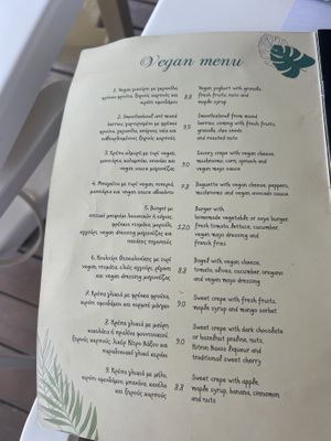 Vegan menu  at Chocolat Cafe Creperie in Naxos