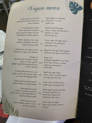 Vegan menu   at Chocolat Cafe Creperie in Naxos