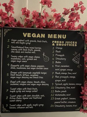 Vegan menu   at Chocolat Cafe Creperie in Naxos